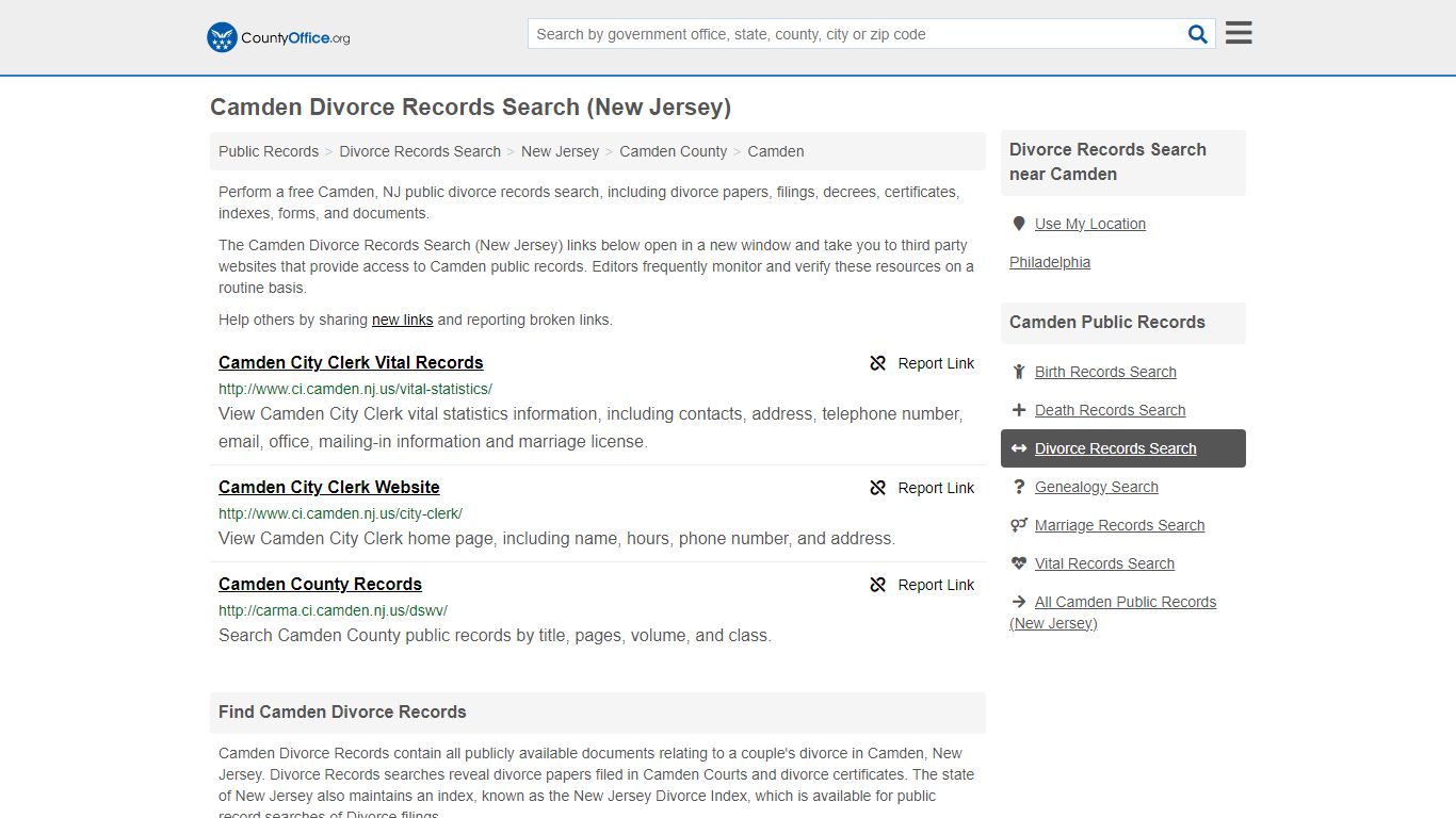 Camden Divorce Records Search (New Jersey) - County Office