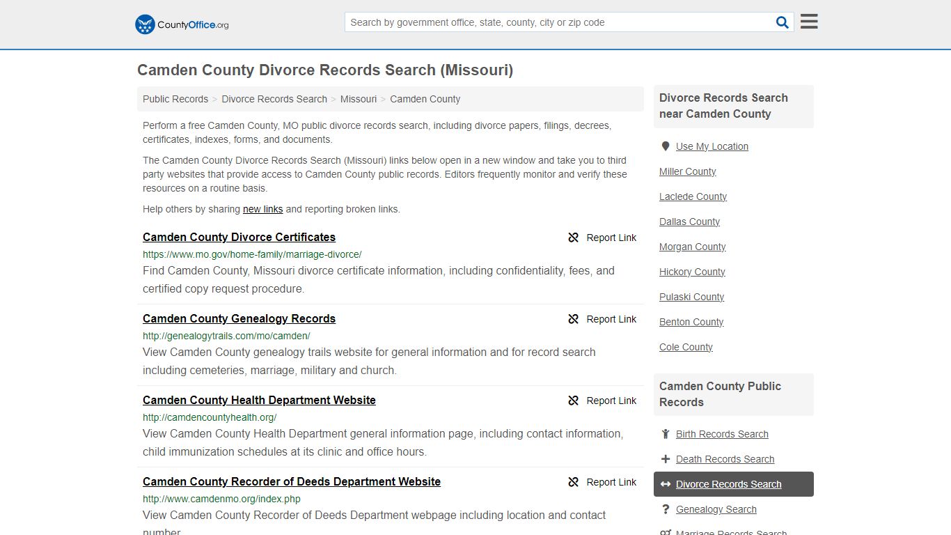 Camden County Divorce Records Search (Missouri) - County Office