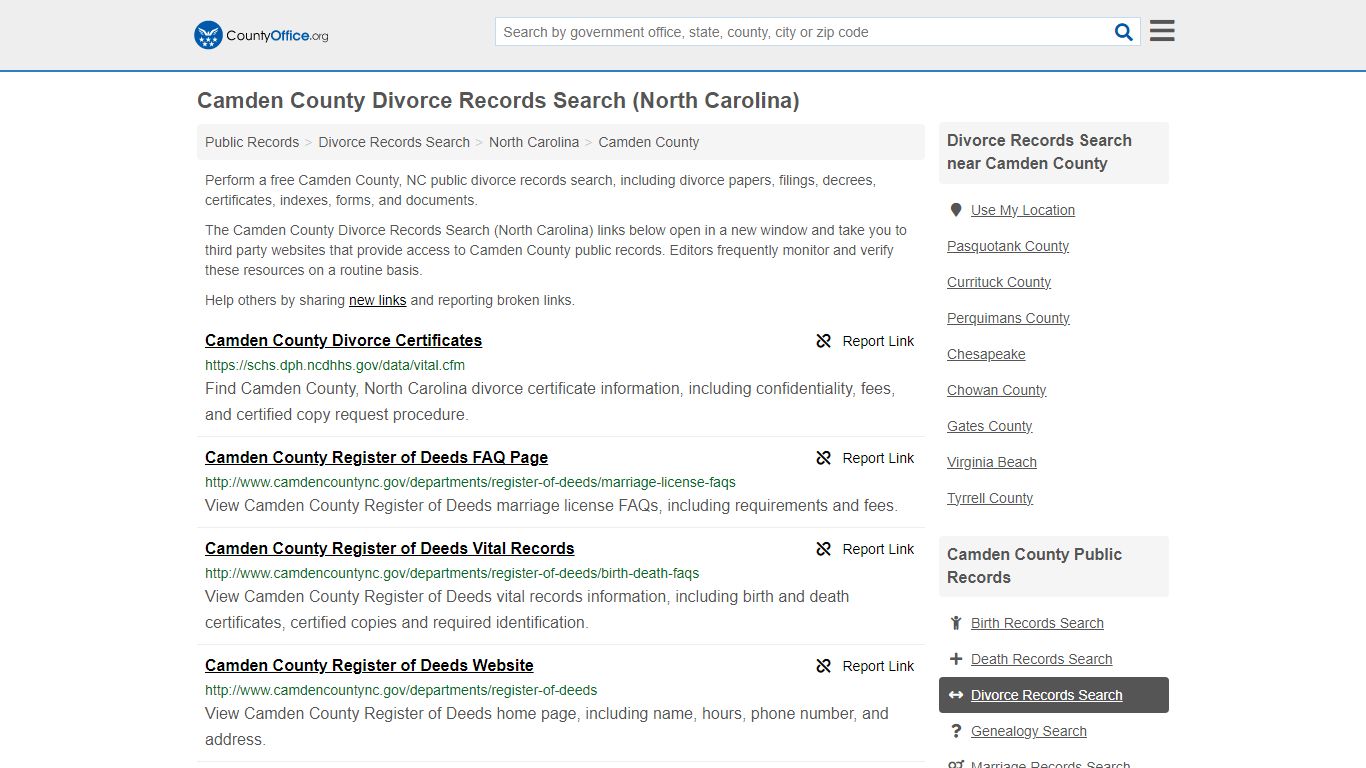 Camden County Divorce Records Search (North Carolina) - County Office